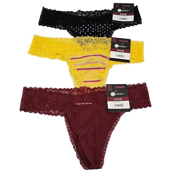 NO Boundaries NOBO Micro Lace Trim 3-Pack Thong Panties – Size Small NWT - Picture 1 of 11